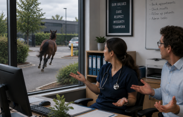 People looking bewildered as a horse bolts