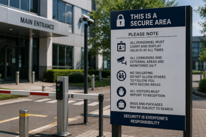 Sign with security related instructions