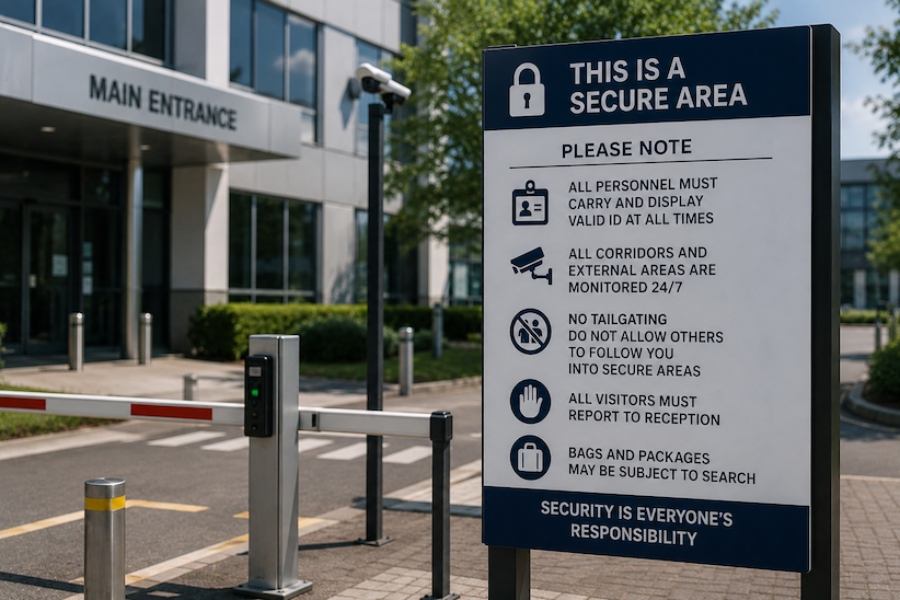Sign with security related instructions