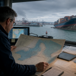 Navigator looking at at a map trying to understand what he sees in front of him