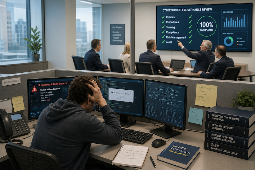 Technician struggling with problems while governance team seems positive